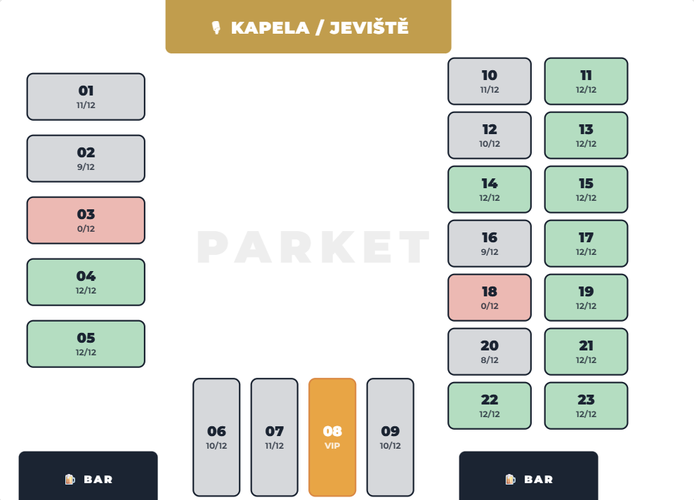 Ukázka mapy sálu v rezervačním systému