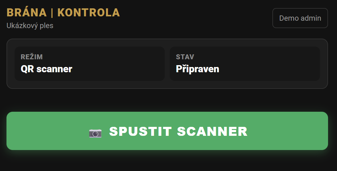 Scanner vstupenek připravený ke kontrole QR kódů